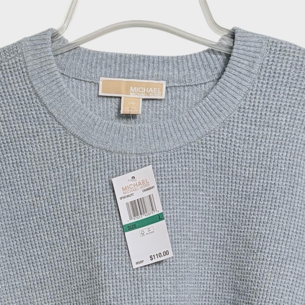 MICHAEL Michael Kors Chambray Waffle-Knit Cropped Sweater Large NWT - Picture 4 of 8